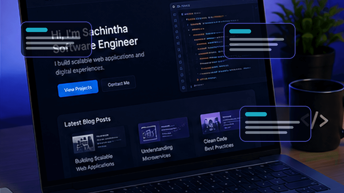 Technical blog and software portfolio displayed on a modern laptop